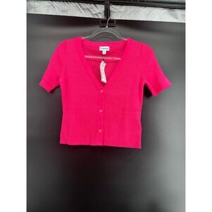 The Drop Akira Cropped Ribbed V-Neck Cardigan Sweater – Rose Pink – Small